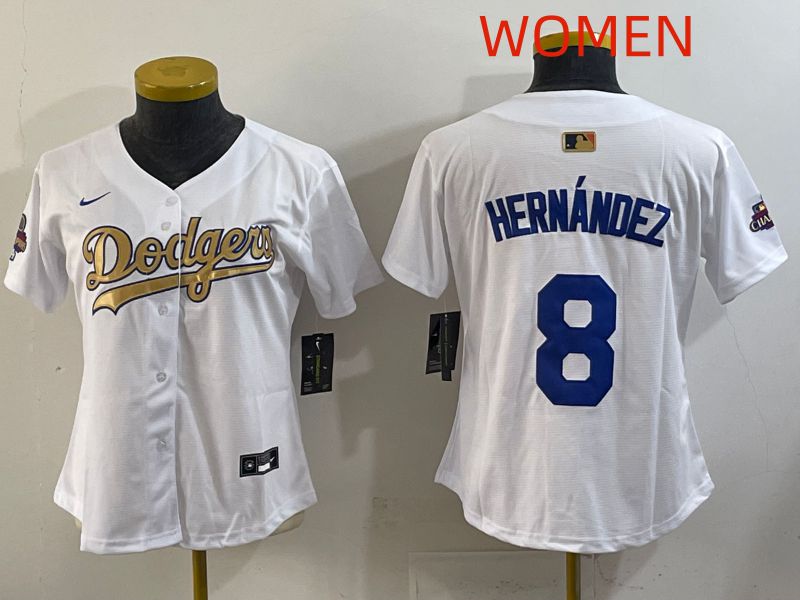 Women Los Angeles Dodgers #8 Hernandez White Champion edition Nike MLB Jersey style 001